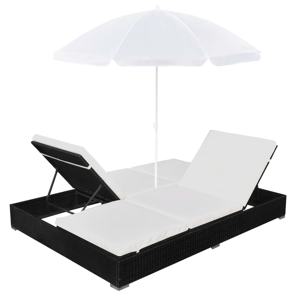 Sun Lounger Black PE rattan 78.7x55.1 in Outdoor Lounge Bed. Picture 5