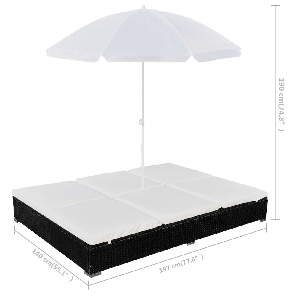 Sun Lounger Black PE rattan 78.7x55.1 in Outdoor Lounge Bed. Picture 8