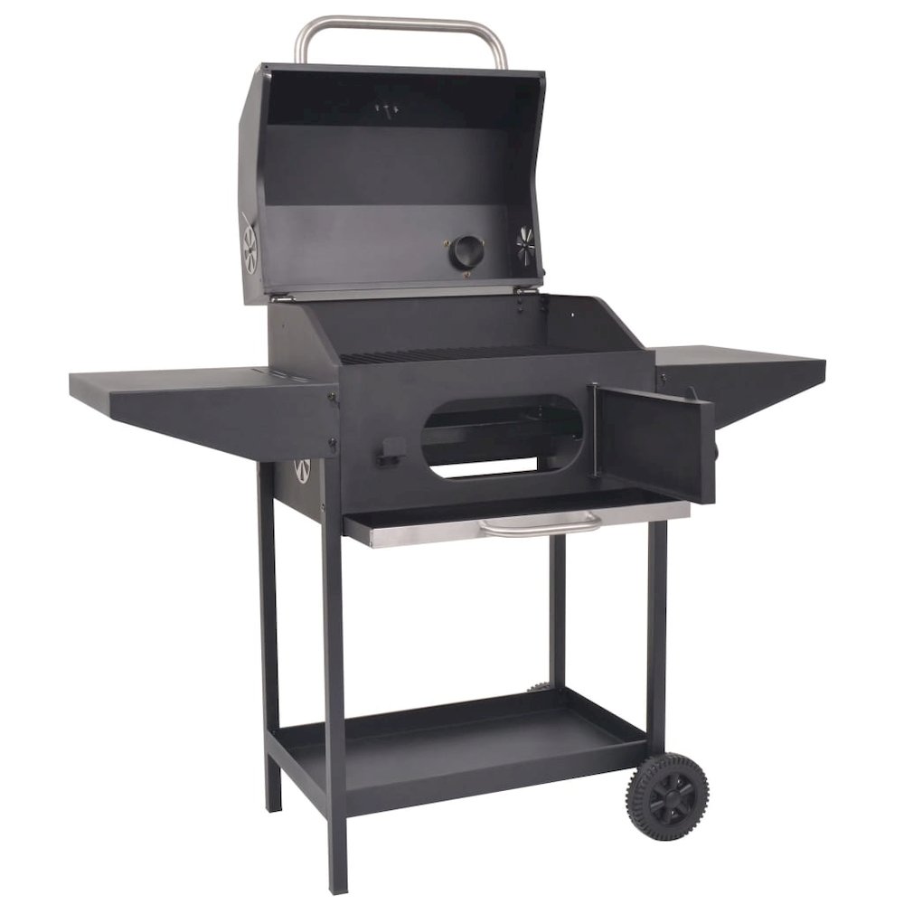vidaXL BBQ Charcoal Smoker with Bottom Shelf Black, 43048. Picture 1