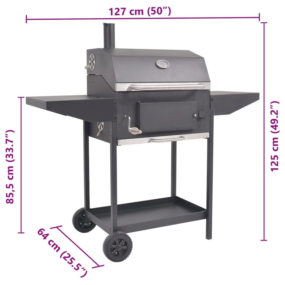 vidaXL BBQ Charcoal Smoker with Bottom Shelf Black, 43048. Picture 7