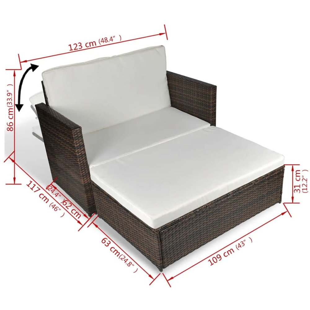 Outdoor Furniture Set Brown PE Rattan 2-seater Modular. Picture 7