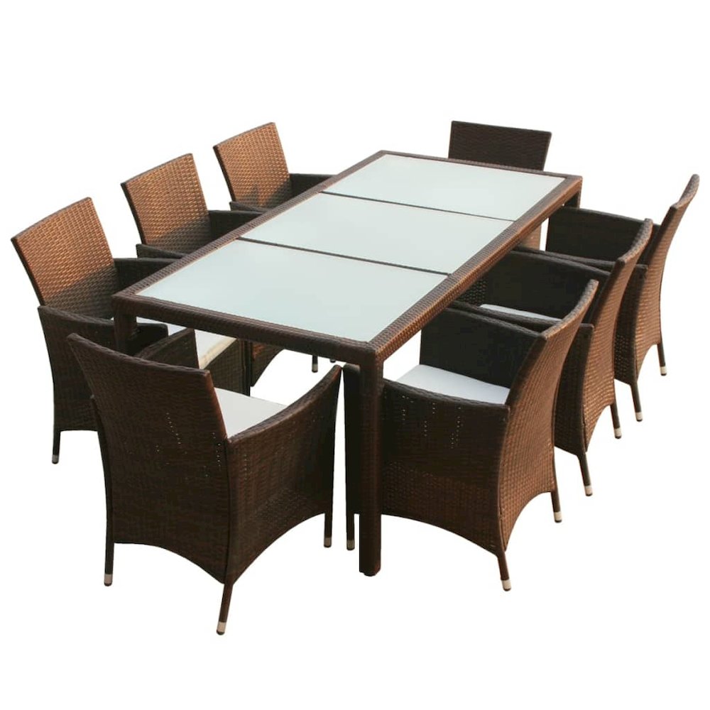Outdoor Furniture Set Brown Steel frame, PE rattan, Glass Large. Picture 2