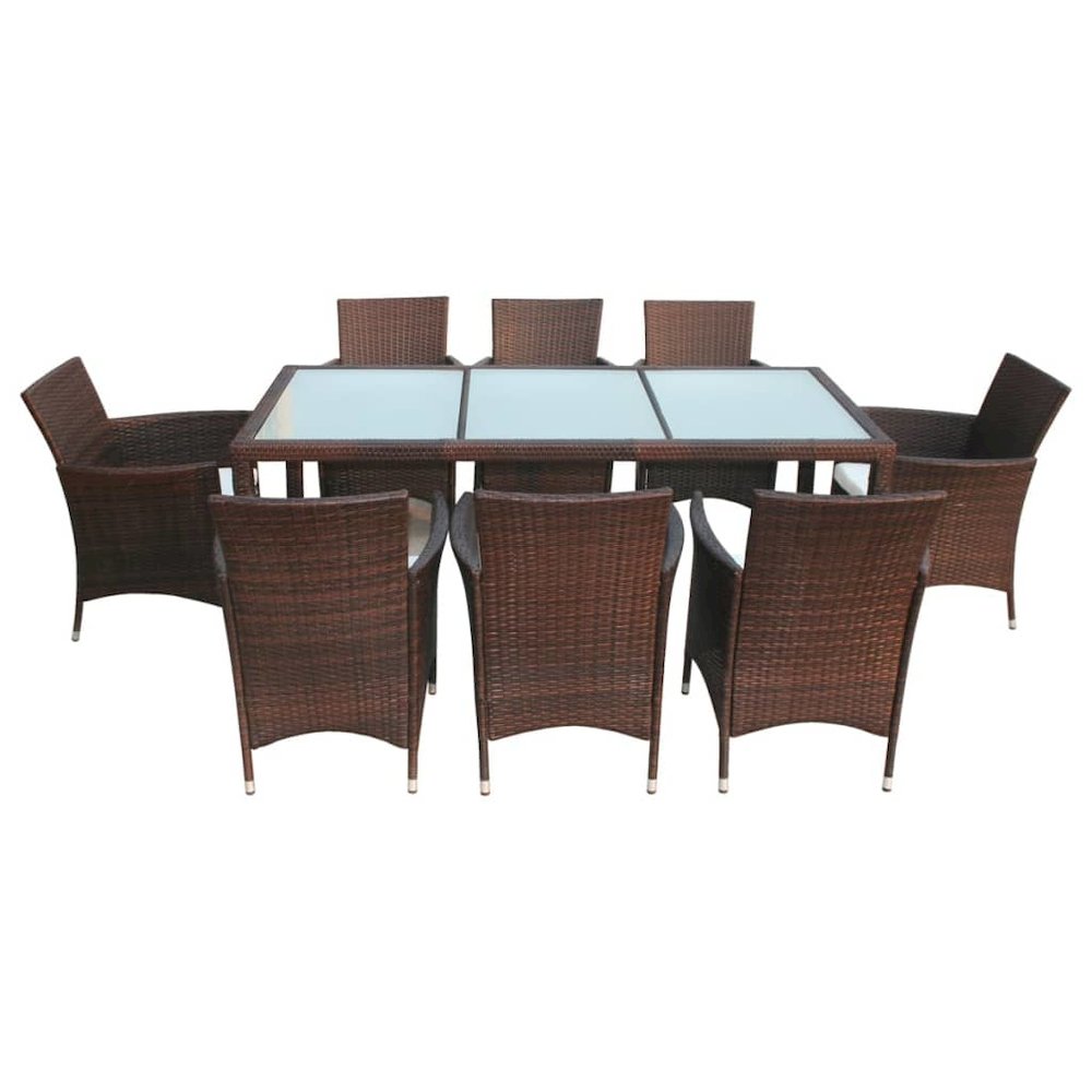 Outdoor Furniture Set Brown Steel frame, PE rattan, Glass Large. Picture 3