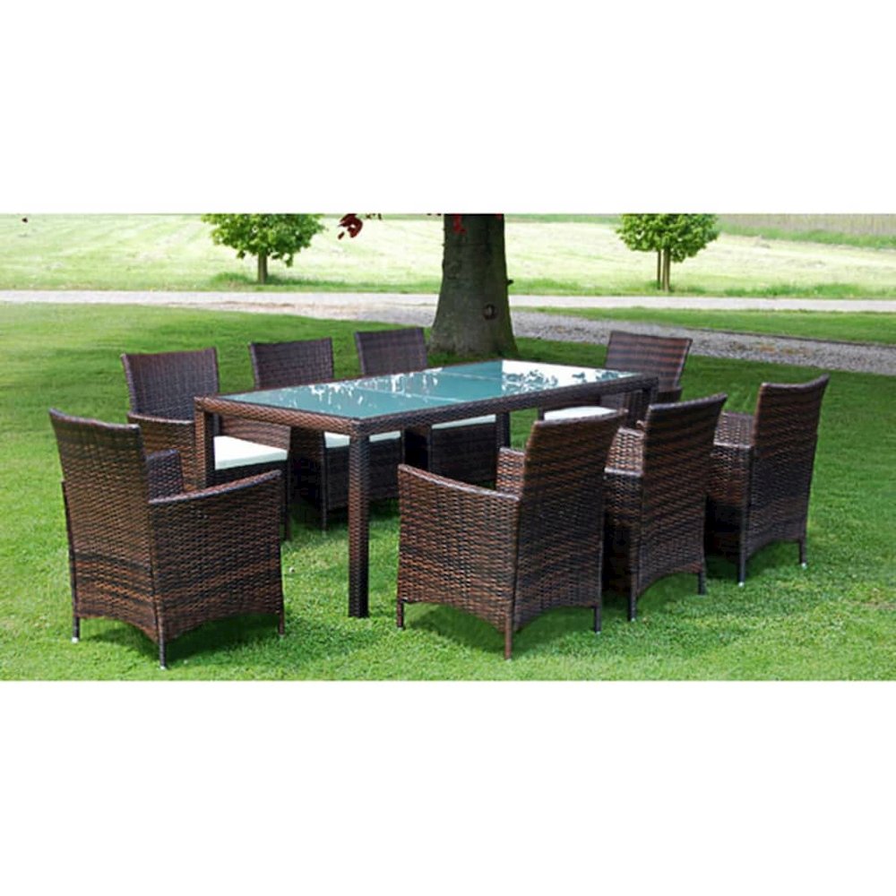 Outdoor Furniture Set Brown Steel frame, PE rattan, Glass Large. Picture 1