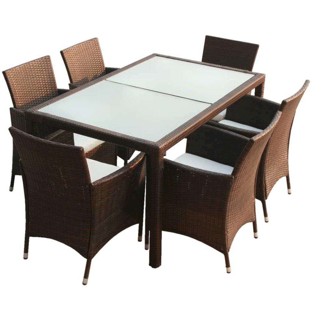 Outdoor Furniture Set Brown PE Rattan 7 Piece Seats Many. Picture 2
