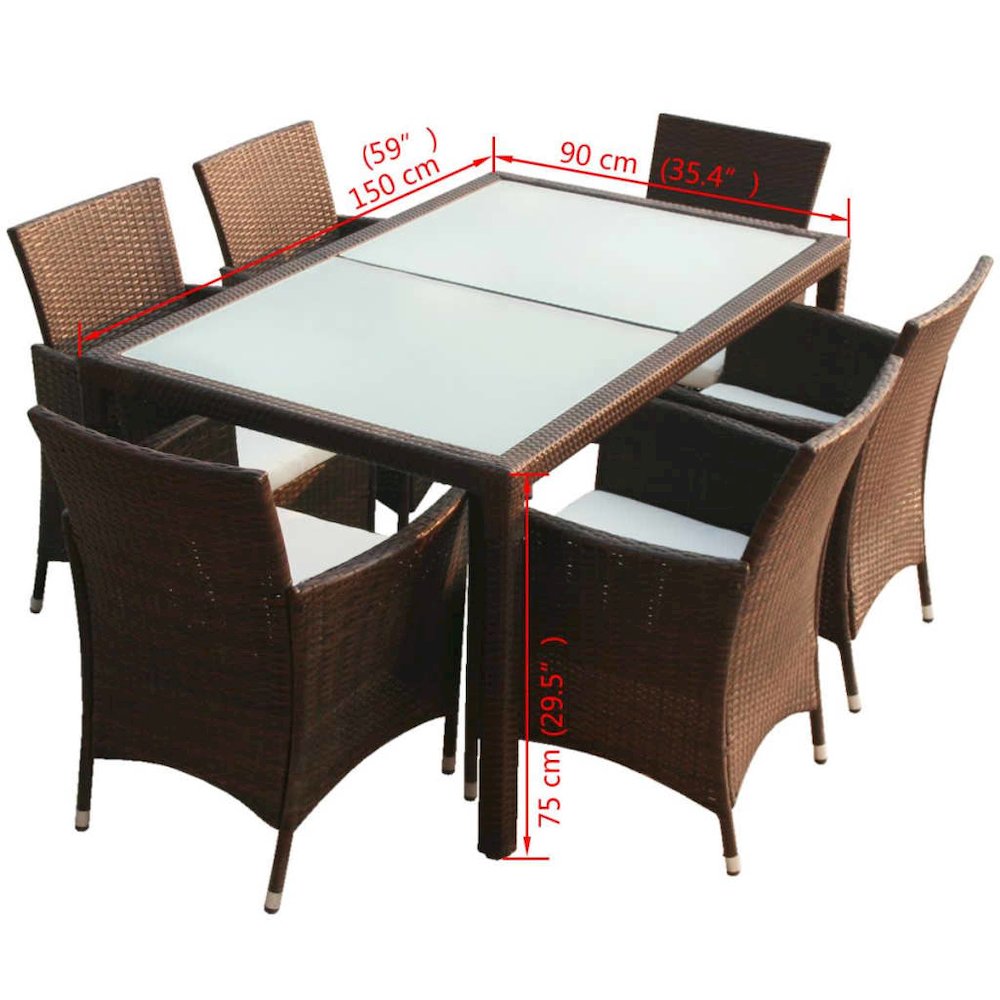 Outdoor Furniture Set Brown PE Rattan 7 Piece Seats Many. Picture 7