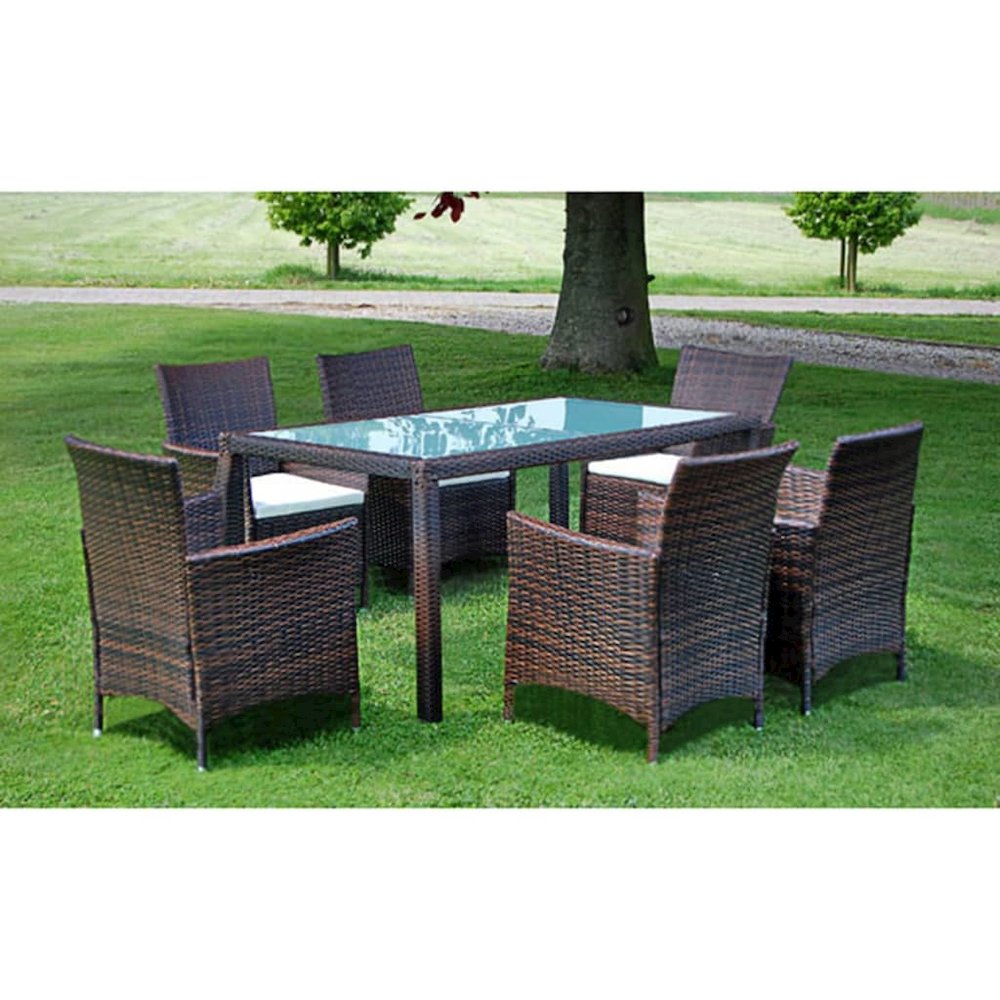 Outdoor Furniture Set Brown PE Rattan 7 Piece Seats Many. Picture 1