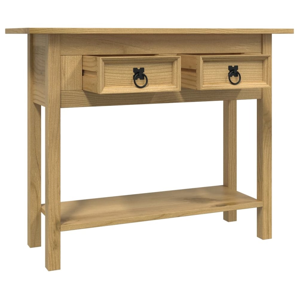 Console Table Brown Solid waxed pinewood 36.6 x 13.6 x 28.7 in. Picture 3