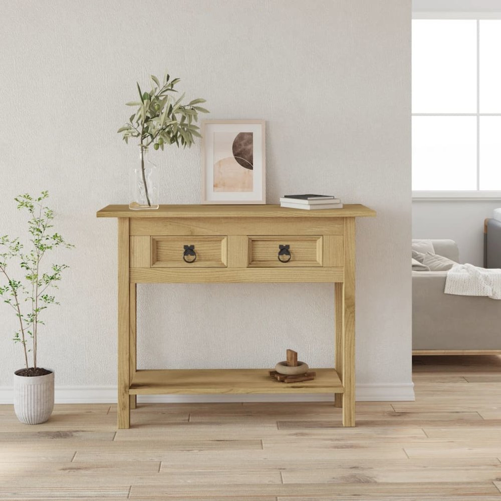 Console Table Brown Solid waxed pinewood 36.6 x 13.6 x 28.7 in. Picture 8