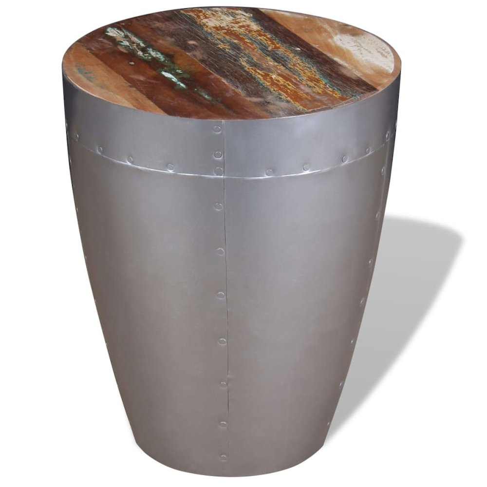Stool Brown, Silver Solid reclaimed wood, Aluminum Compact. Picture 1
