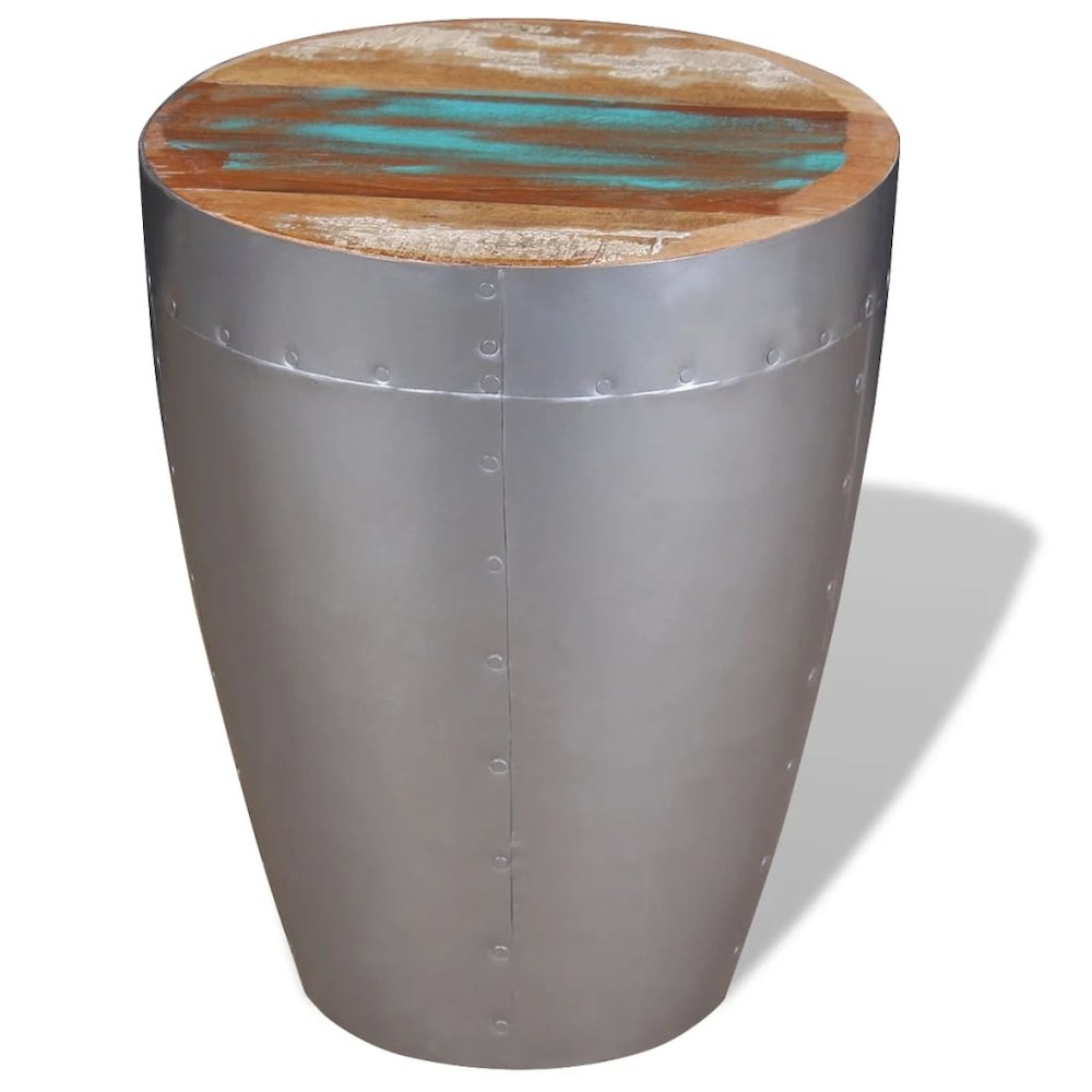 Stool Brown, Silver Solid reclaimed wood, Aluminum Compact. Picture 2