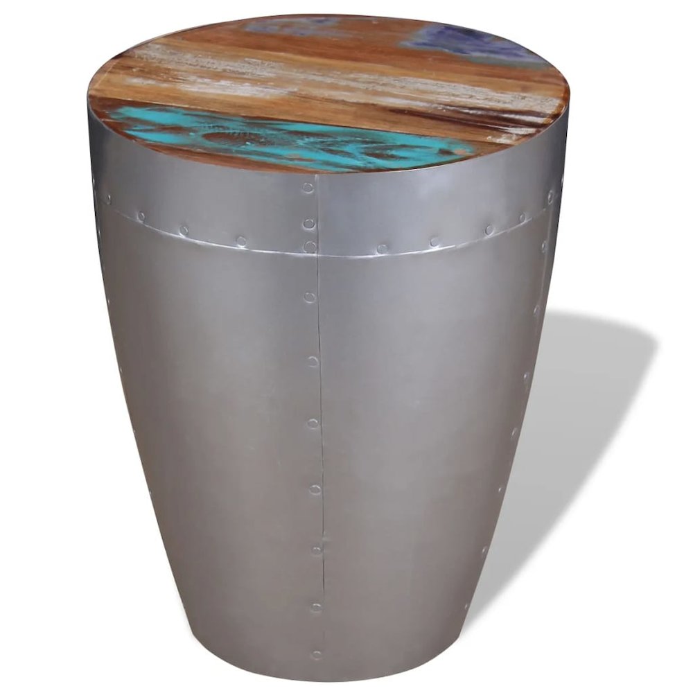 Stool Brown, Silver Solid reclaimed wood, Aluminum Compact. Picture 3