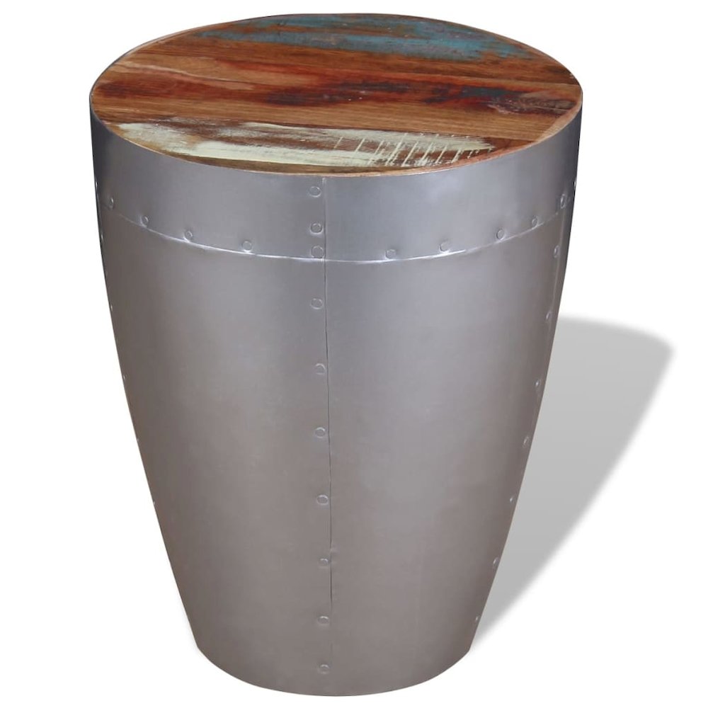 Stool Brown, Silver Solid reclaimed wood, Aluminum Compact. Picture 5