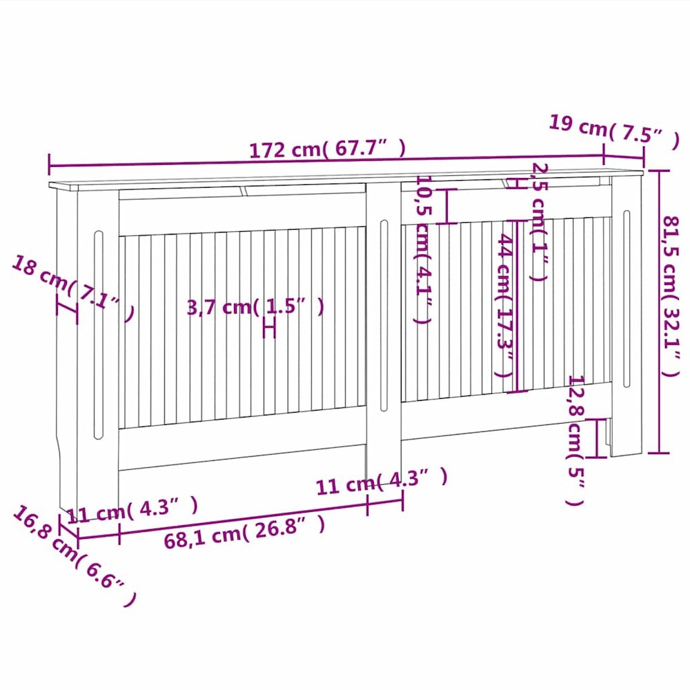 Radiator Cover White MDF 67.7". Picture 6
