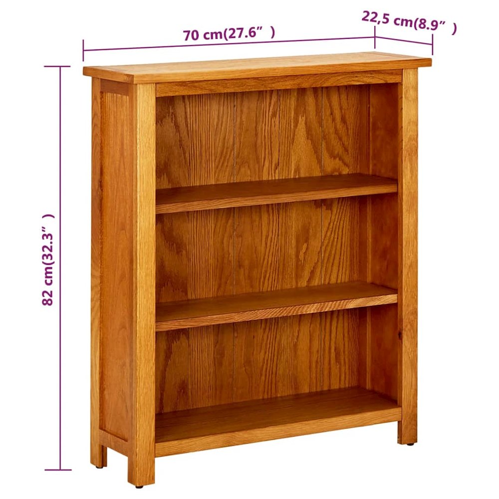 Bookcase Brown Solid Oak Wood 27.6 x 8.9 x 32.3 in Bookcase. Picture 6