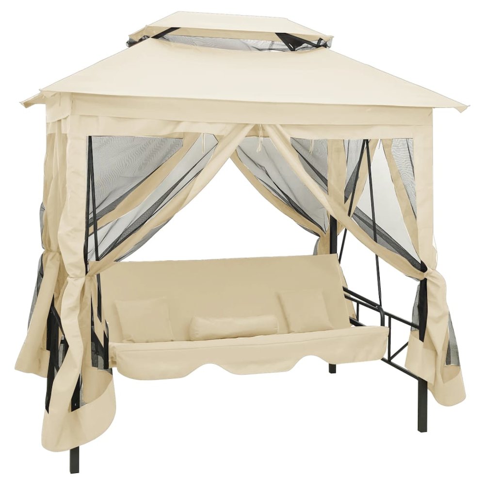 Garden Swing Chair Cream White Polyester and Powder-Coated Steel. Picture 1