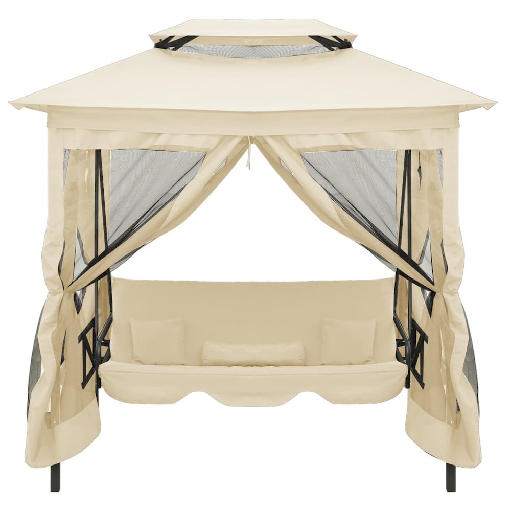 Garden Swing Chair Cream White Polyester and Powder-Coated Steel. Picture 2