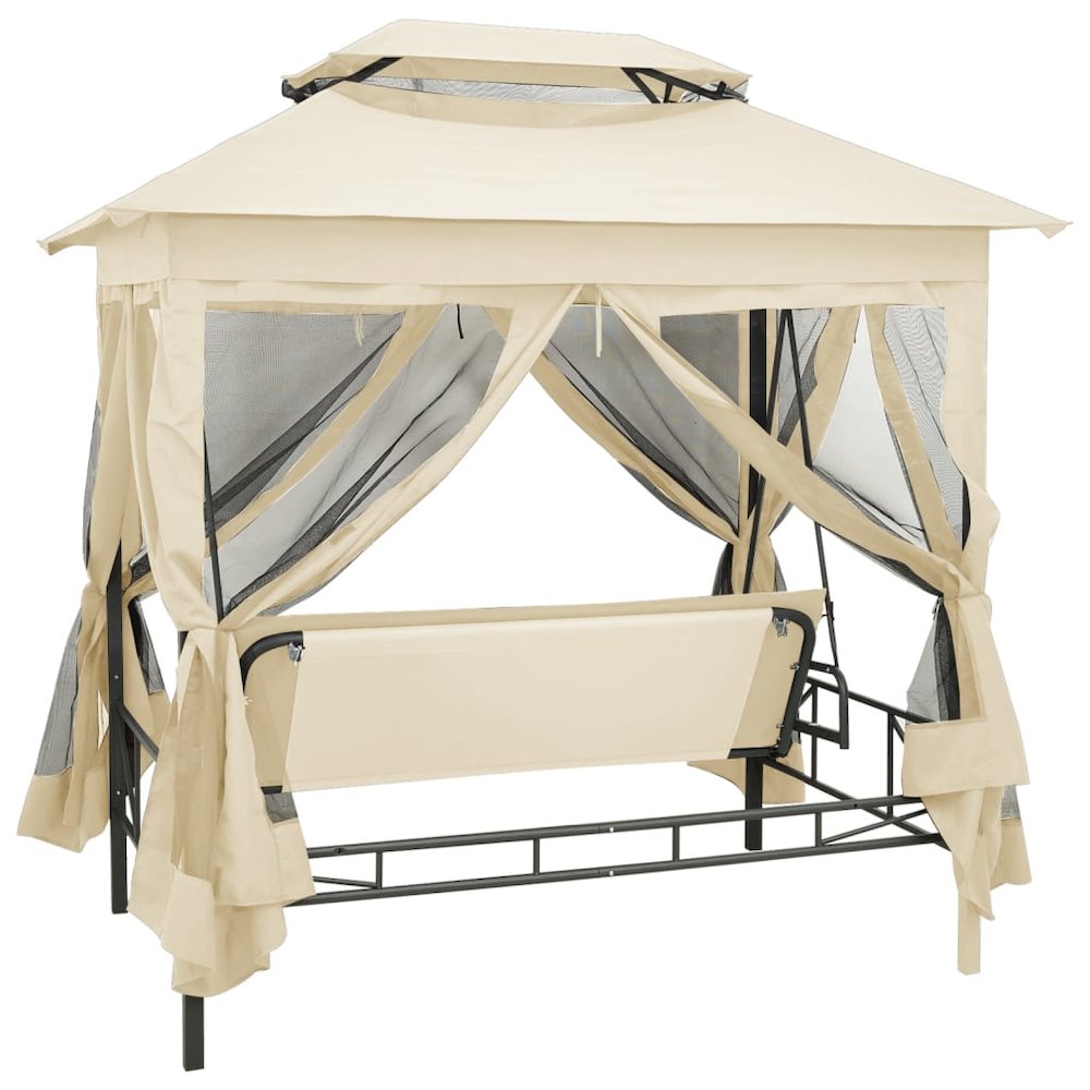 Garden Swing Chair Cream White Polyester and Powder-Coated Steel. Picture 3