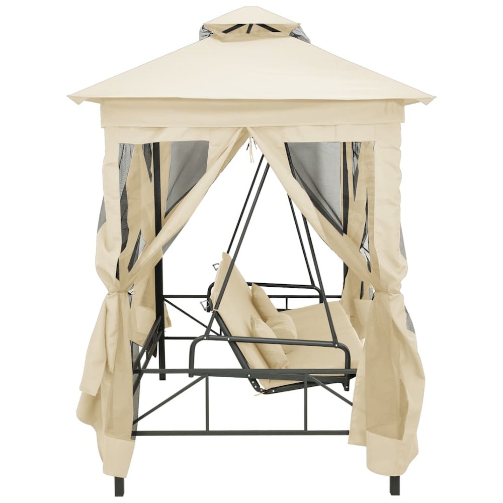 Garden Swing Chair Cream White Polyester and Powder-Coated Steel. Picture 4