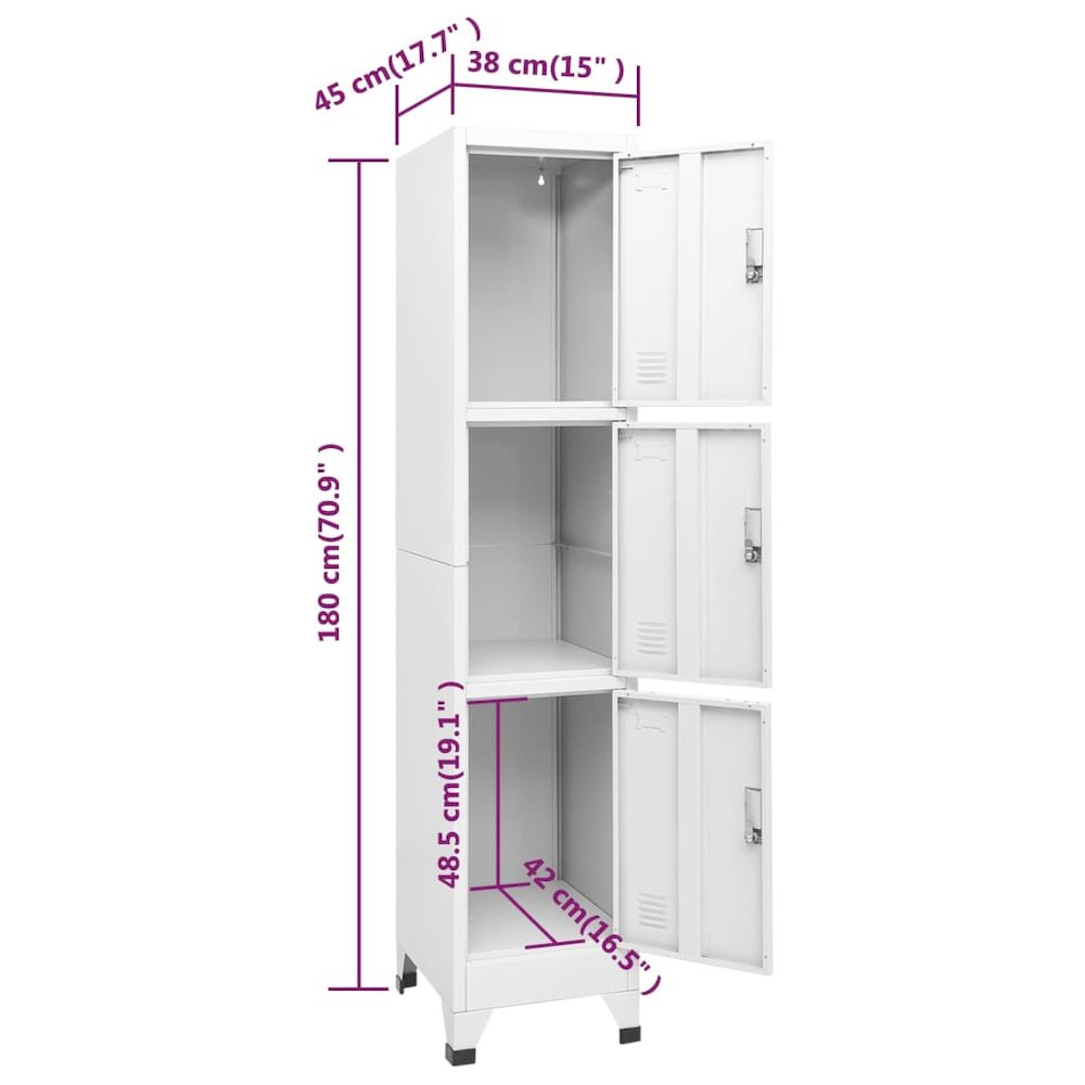 Locker Cabinet Gray Steel 70.9 in Locker Cabinet Rectangular. Picture 8