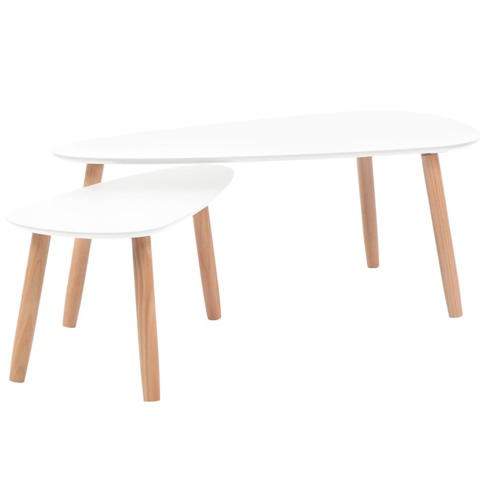 Coffee Table Set of 2 White Solid pinewood, MDF Medium Durable. Picture 2