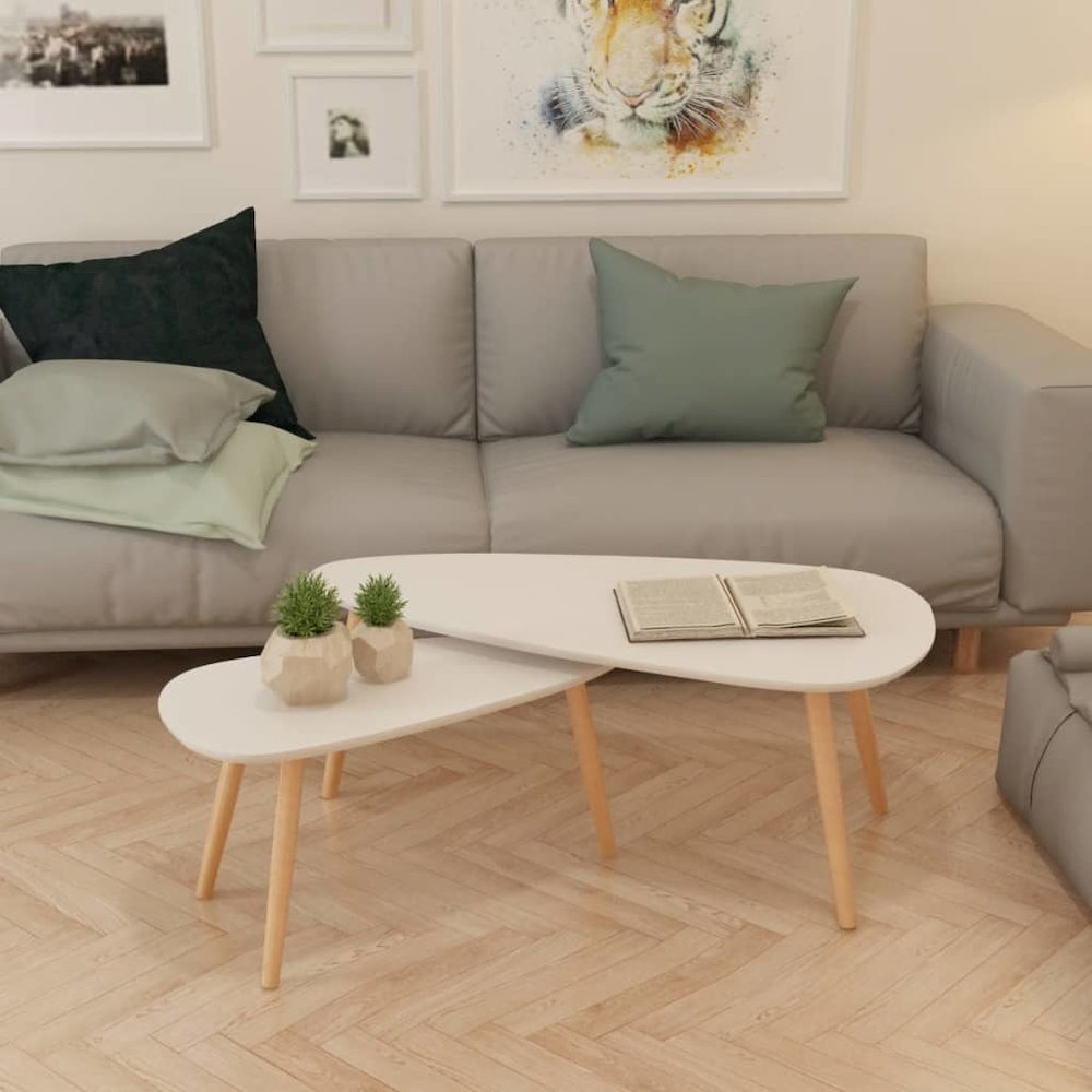 Coffee Table Set of 2 White Solid pinewood, MDF Medium Durable. Picture 12