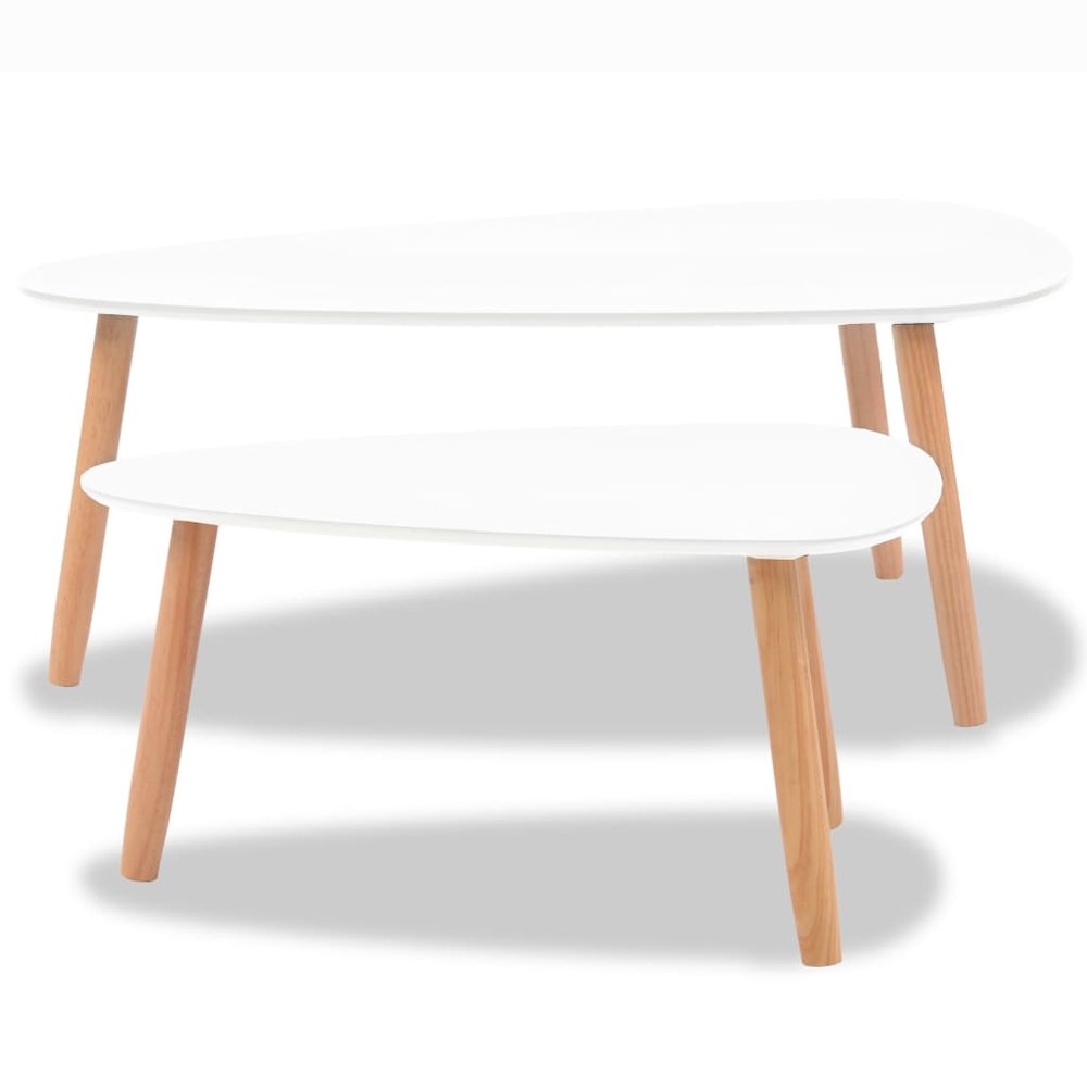 Coffee Table Set of 2 White Solid pinewood, MDF Medium Durable. Picture 4