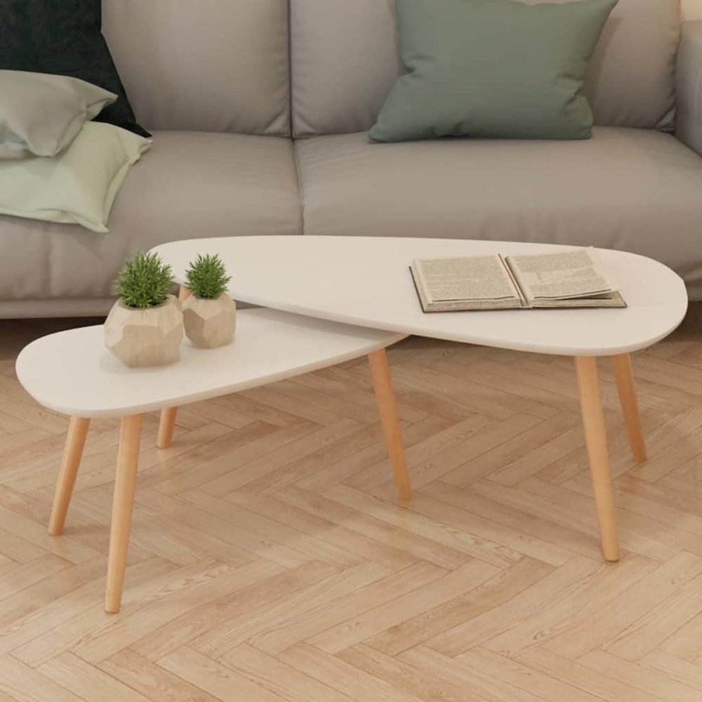 Coffee Table Set of 2 White Solid pinewood, MDF Medium Durable. Picture 1
