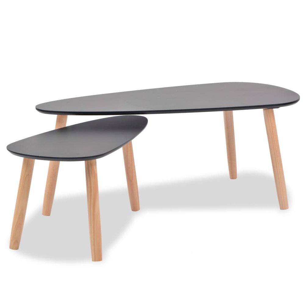 Coffee Table Set of 2 Black Solid pine wood legs, MDF tabletop. Picture 2