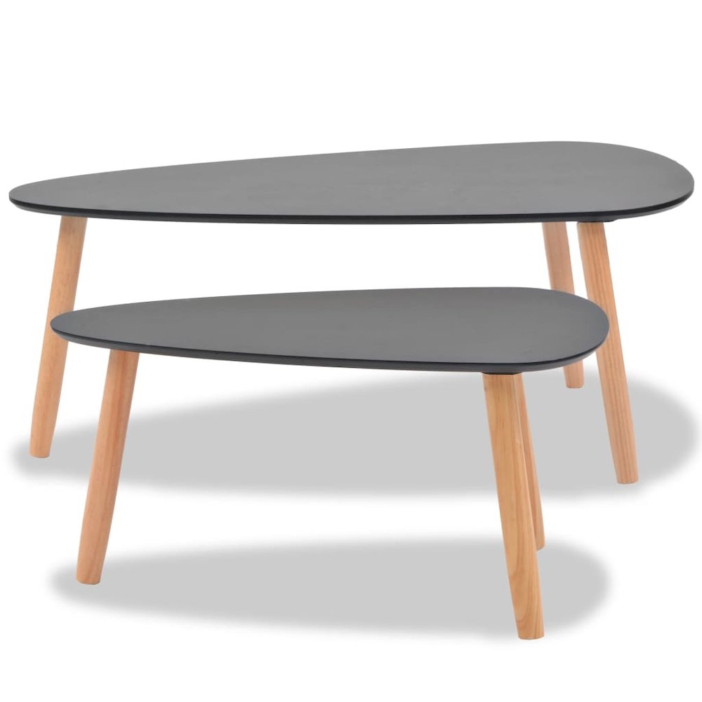 Coffee Table Set of 2 Black Solid pine wood legs, MDF tabletop. Picture 4