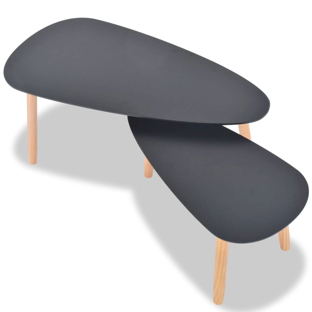 Coffee Table Set of 2 Black Solid pine wood legs, MDF tabletop. Picture 5