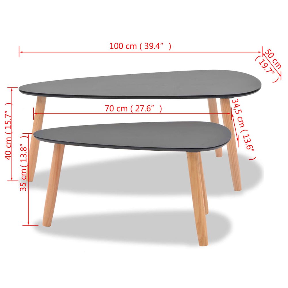 Coffee Table Set of 2 Black Solid pine wood legs, MDF tabletop. Picture 11