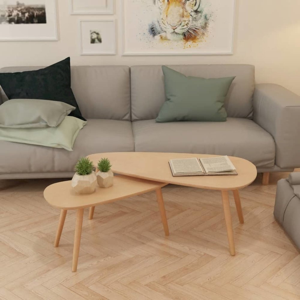 Coffee Table Set of 2 Brown Solid pine wood, MDF Two-piece set. Picture 12