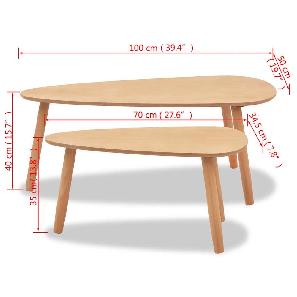 Coffee Table Set of 2 Brown Solid pine wood, MDF Two-piece set. Picture 11