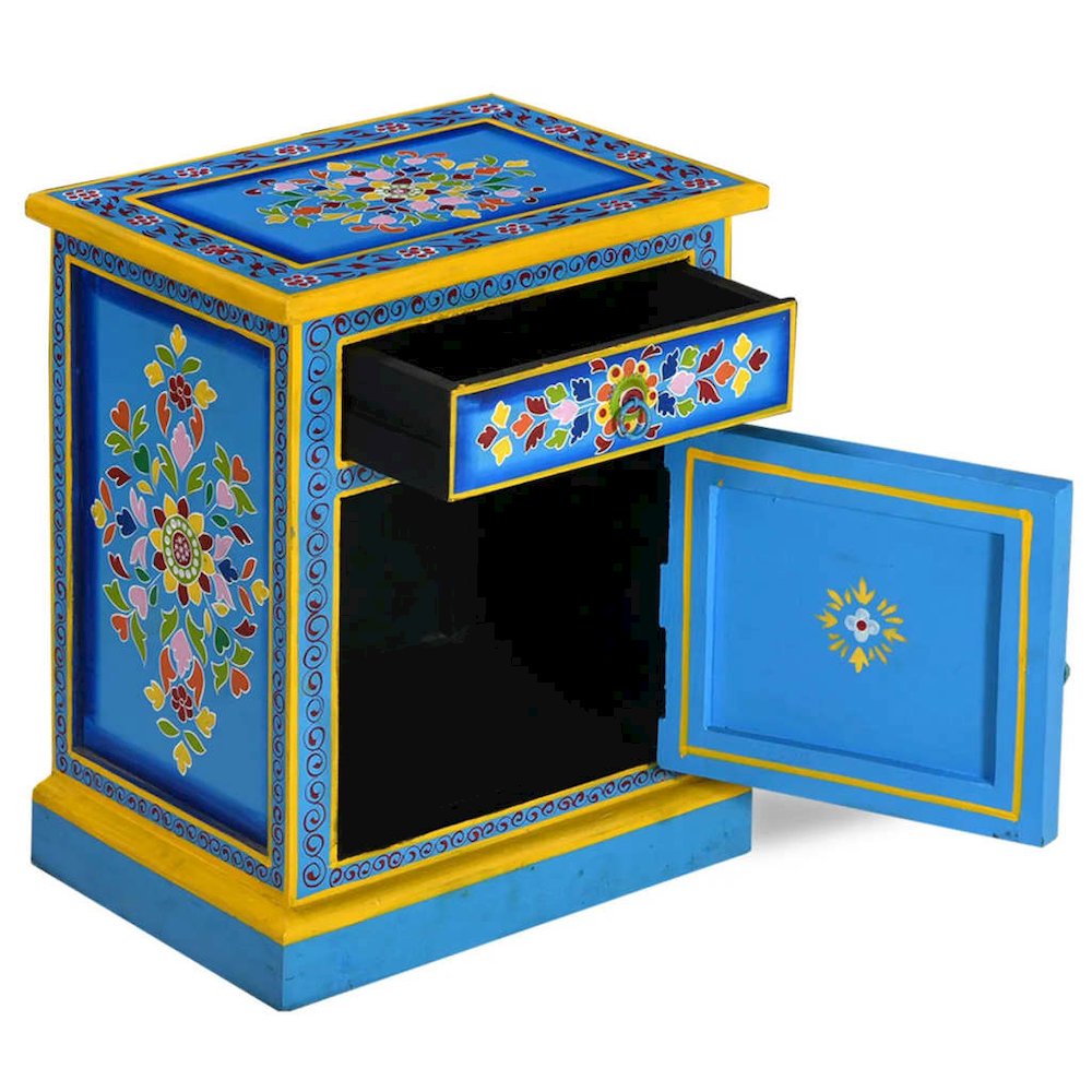 Bedside Cabinet Turquoise, Yellow, Multicolor Solid Mango Wood. Picture 2