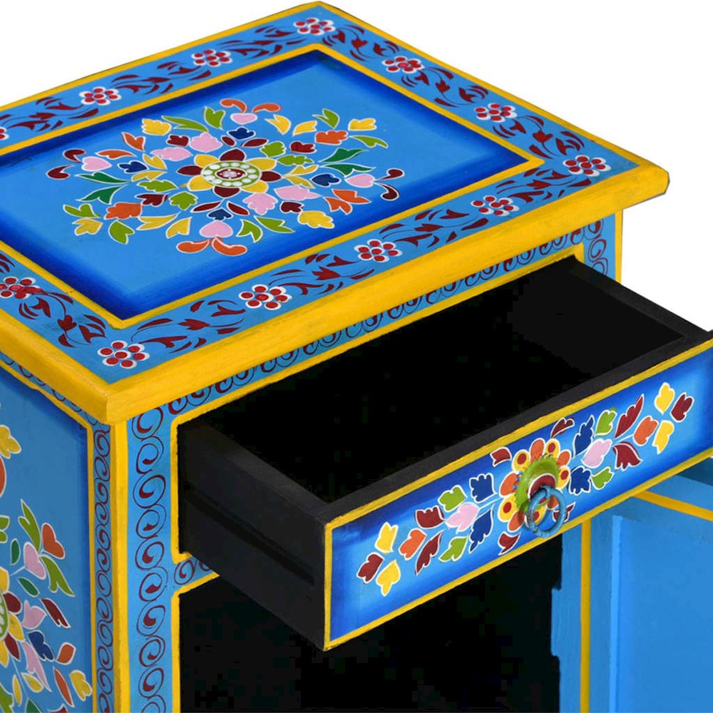 Bedside Cabinet Turquoise, Yellow, Multicolor Solid Mango Wood. Picture 4