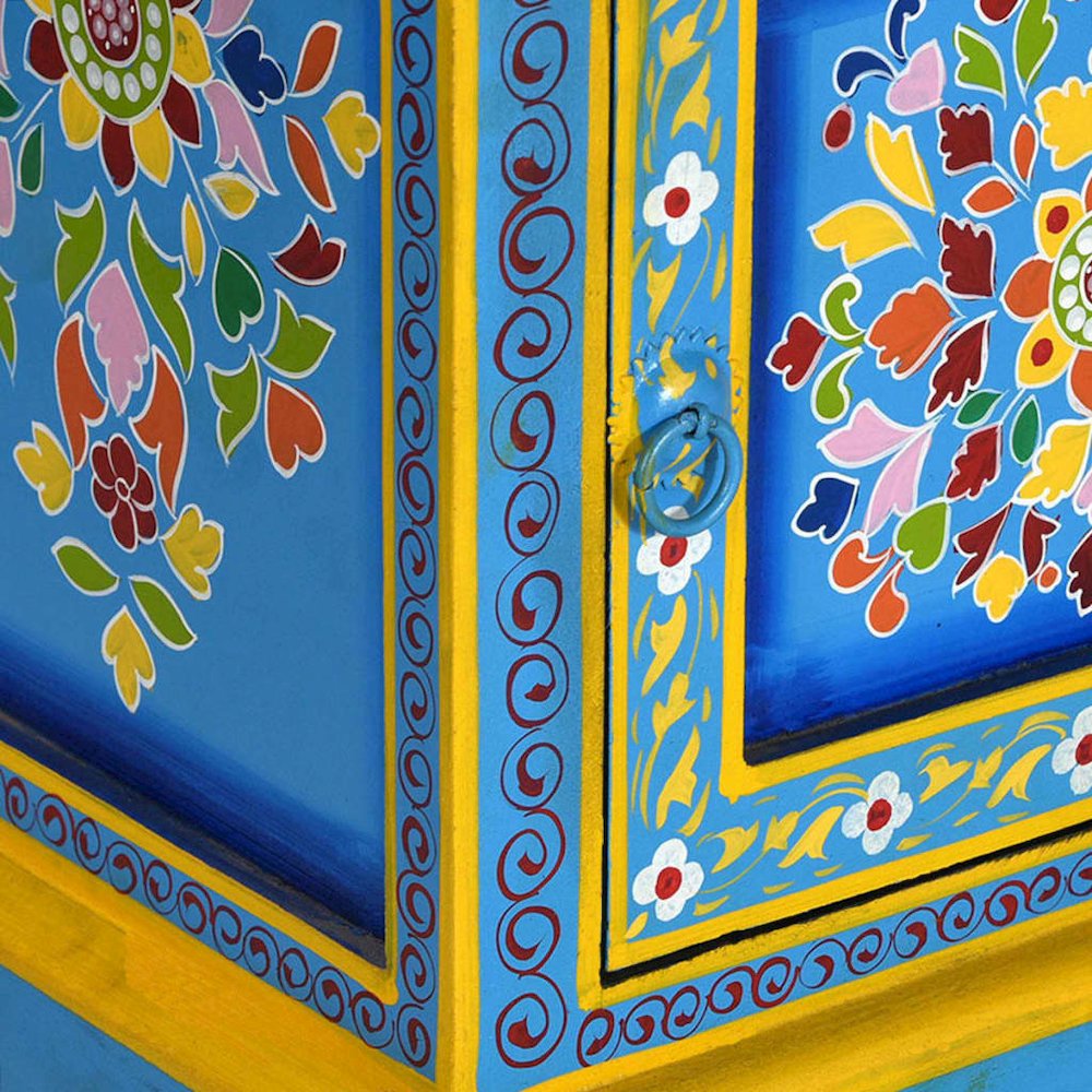 Bedside Cabinet Turquoise, Yellow, Multicolor Solid Mango Wood. Picture 6