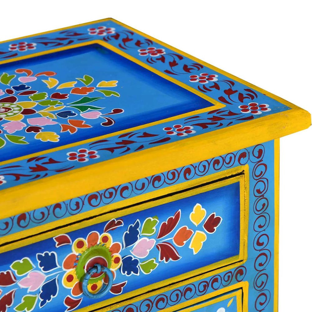 Bedside Cabinet Turquoise, Yellow, Multicolor Solid Mango Wood. Picture 7