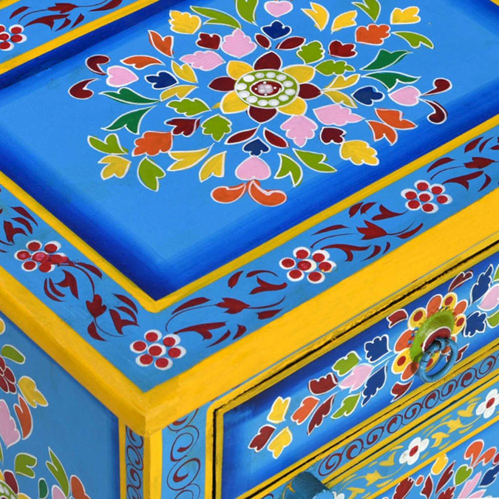 Bedside Cabinet Turquoise, Yellow, Multicolor Solid Mango Wood. Picture 8
