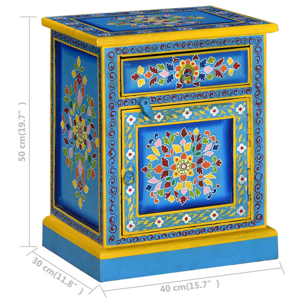 Bedside Cabinet Turquoise, Yellow, Multicolor Solid Mango Wood. Picture 9