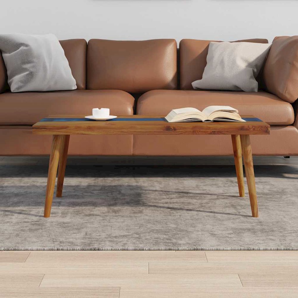 Coffee Table Brown and Blue Teak and Resin 39.4 x 19.7 x 15.7 in. Picture 3
