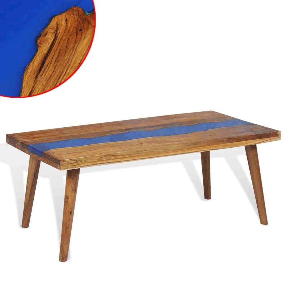 Coffee Table Brown and Blue Teak and Resin 39.4 x 19.7 x 15.7 in. Picture 5