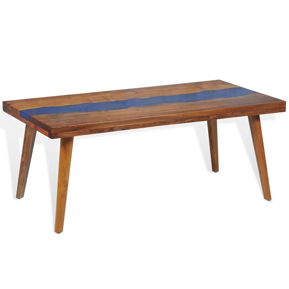 Coffee Table Brown and Blue Teak and Resin 39.4 x 19.7 x 15.7 in. Picture 6