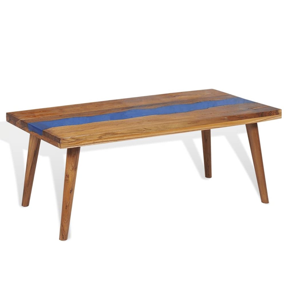 Coffee Table Brown and Blue Teak and Resin 39.4 x 19.7 x 15.7 in. Picture 7