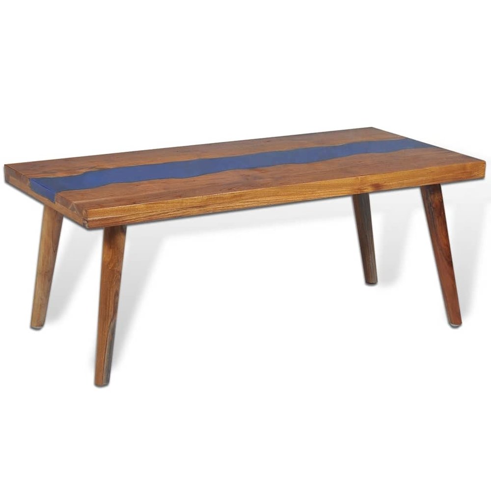 Coffee Table Brown and Blue Teak and Resin 39.4 x 19.7 x 15.7 in. Picture 8