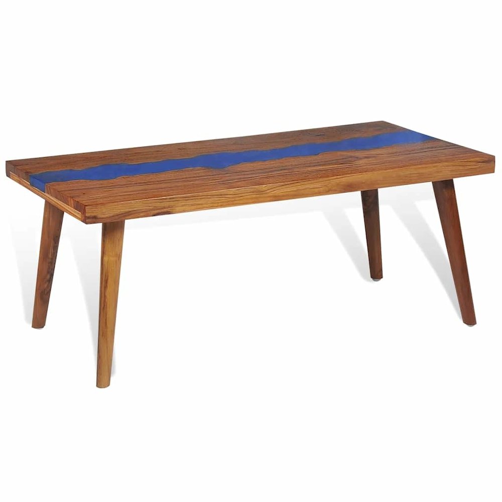 Coffee Table Brown and Blue Teak and Resin 39.4 x 19.7 x 15.7 in. Picture 9