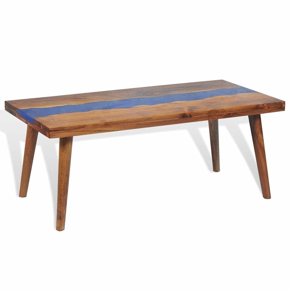 Coffee Table Brown and Blue Teak and Resin 39.4 x 19.7 x 15.7 in. Picture 10