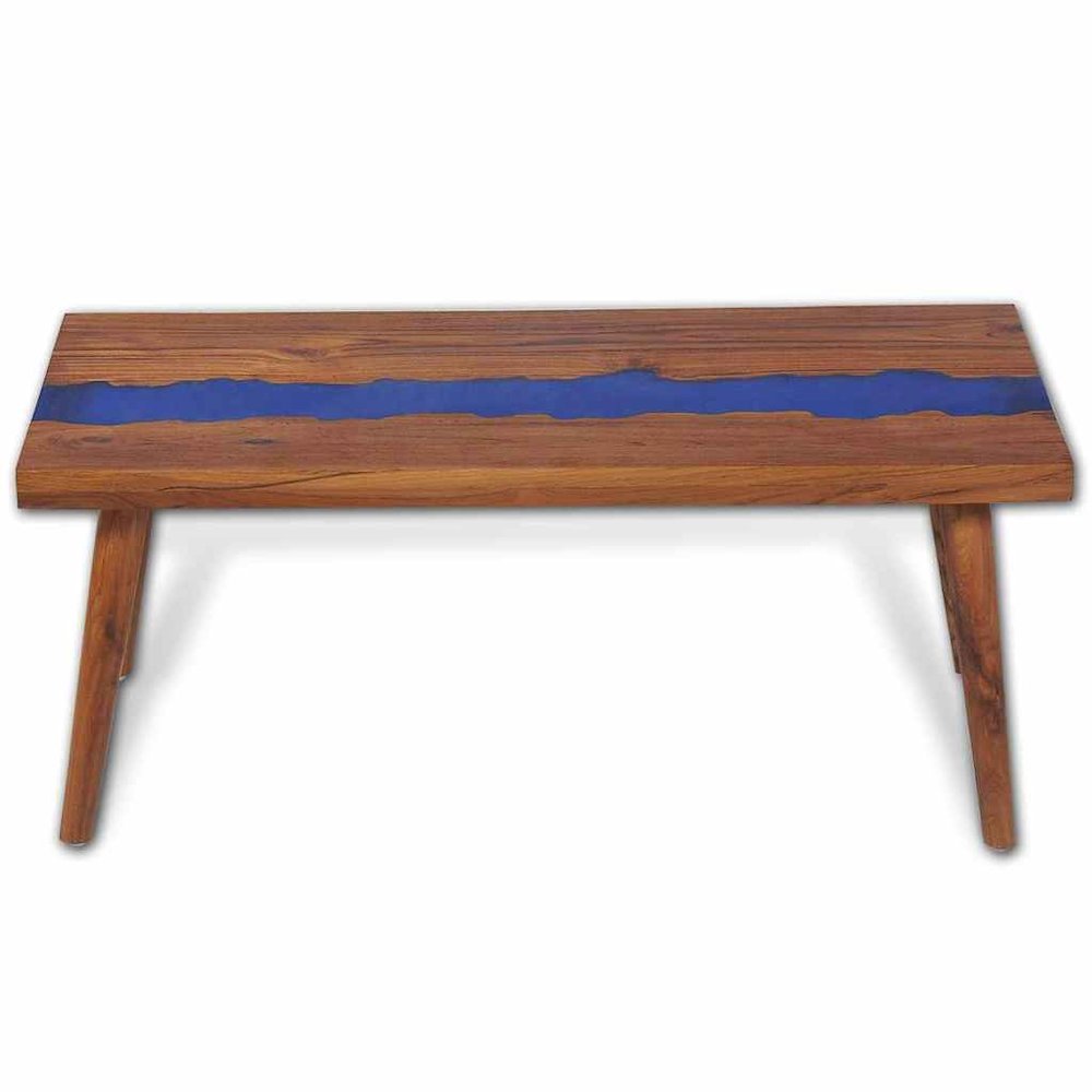 Coffee Table Brown and Blue Teak and Resin 39.4 x 19.7 x 15.7 in. Picture 11