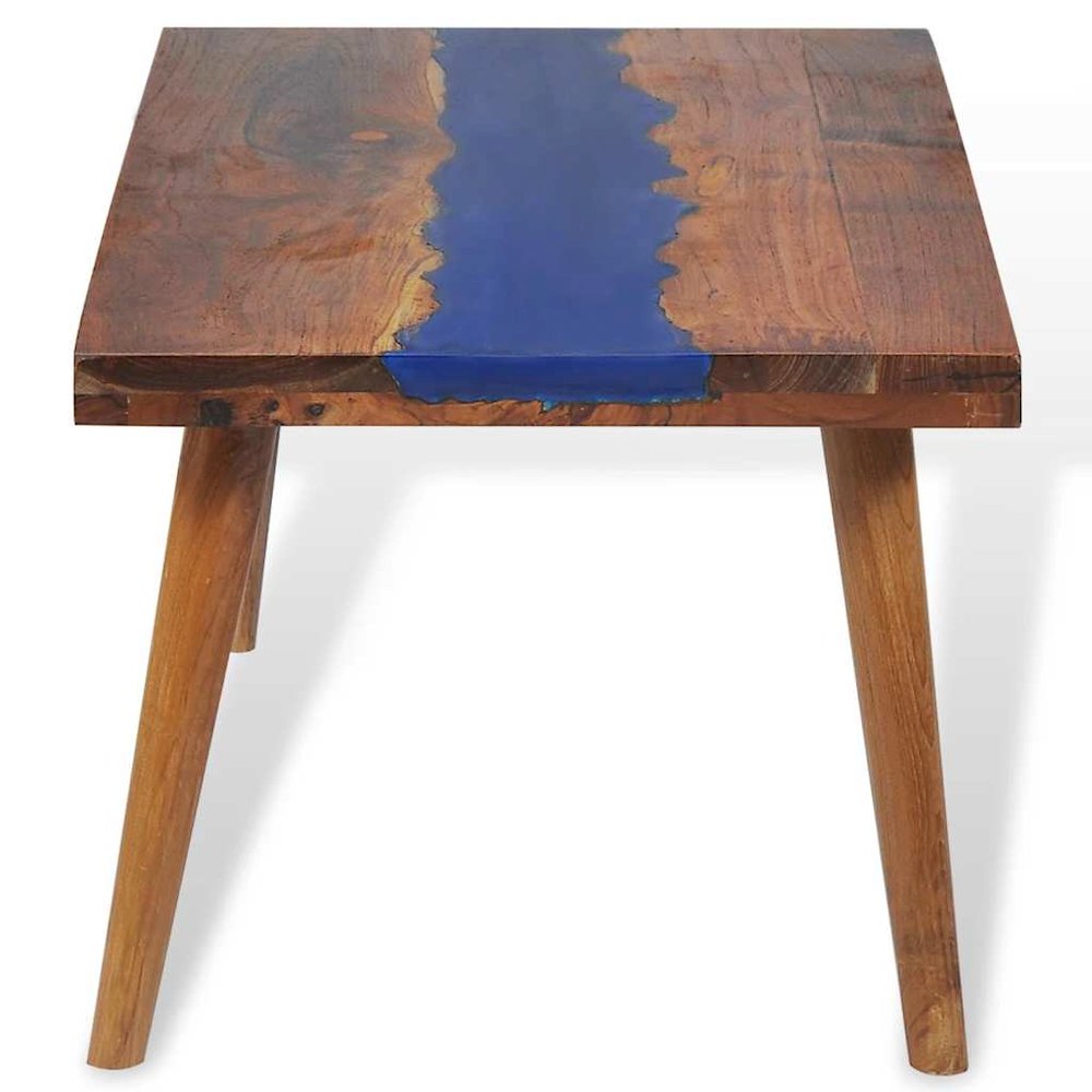 Coffee Table Brown and Blue Teak and Resin 39.4 x 19.7 x 15.7 in. Picture 12