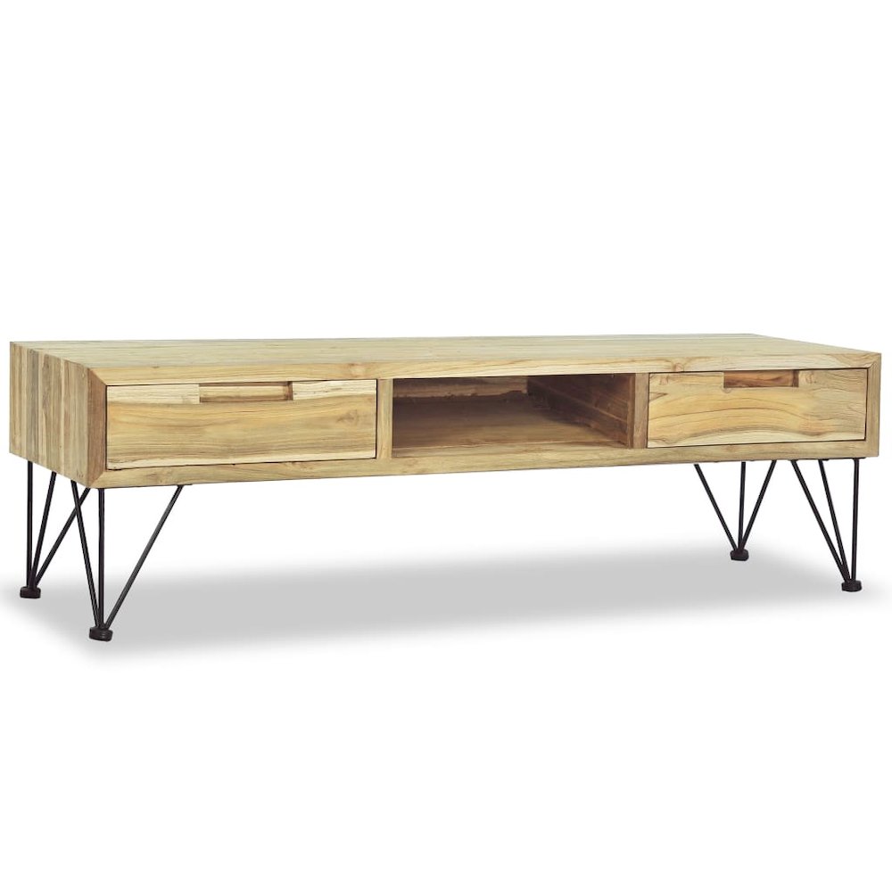 TV Cabinet Natural Wood Recycled Solid Teak, Wrought Iron. Picture 1